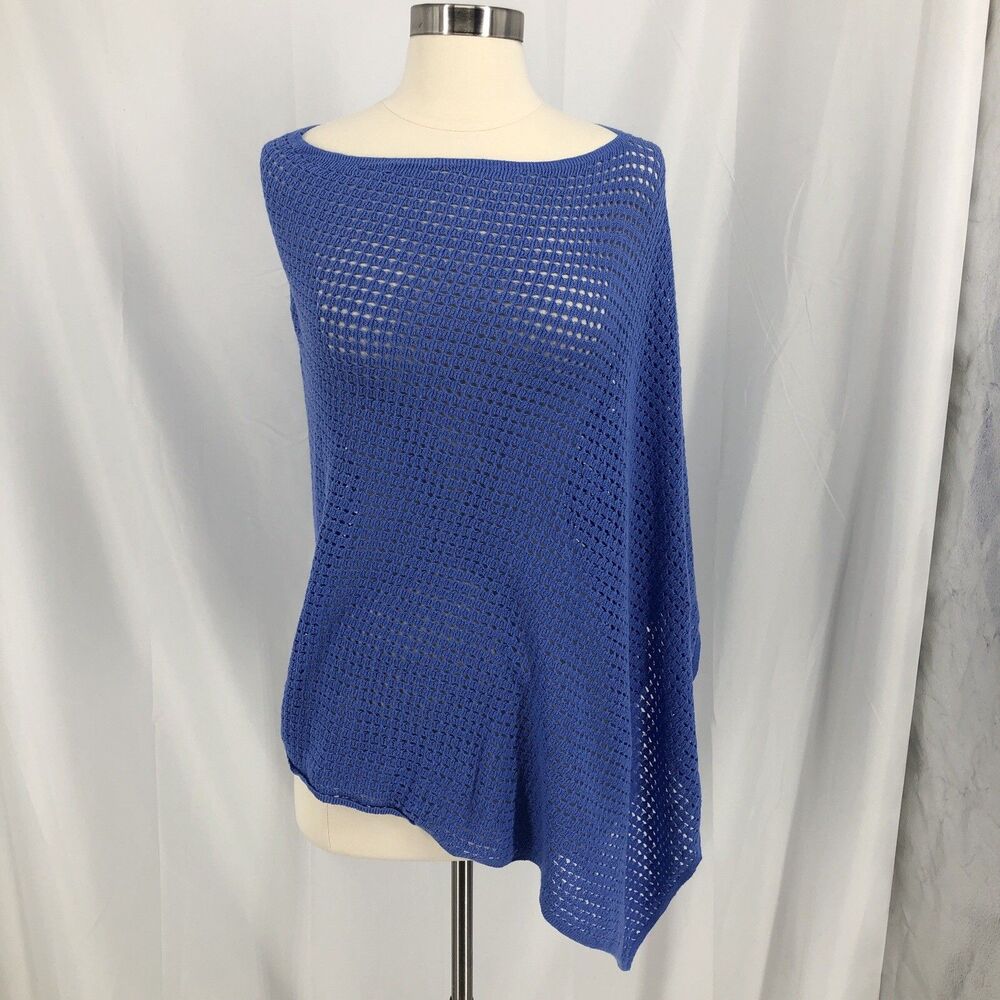 J.Jill Women’s Blue Open Knit Poncho Sweater - One Size